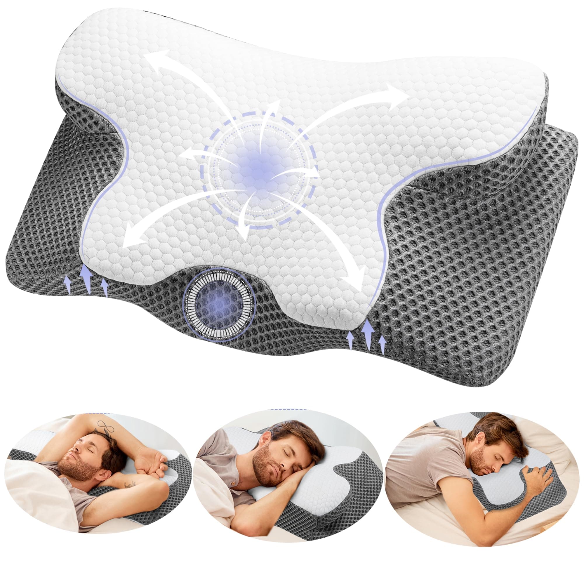 YunNasi Oreiller Ergonomique Cervical Memory Foam Oreiller Memoire Forme Oreiller Orthopédique de Forme pour Les Dormeurs sur Le Côté, Le Dos et Le Ventre (Style1:60 * 34 * 13/10cm)