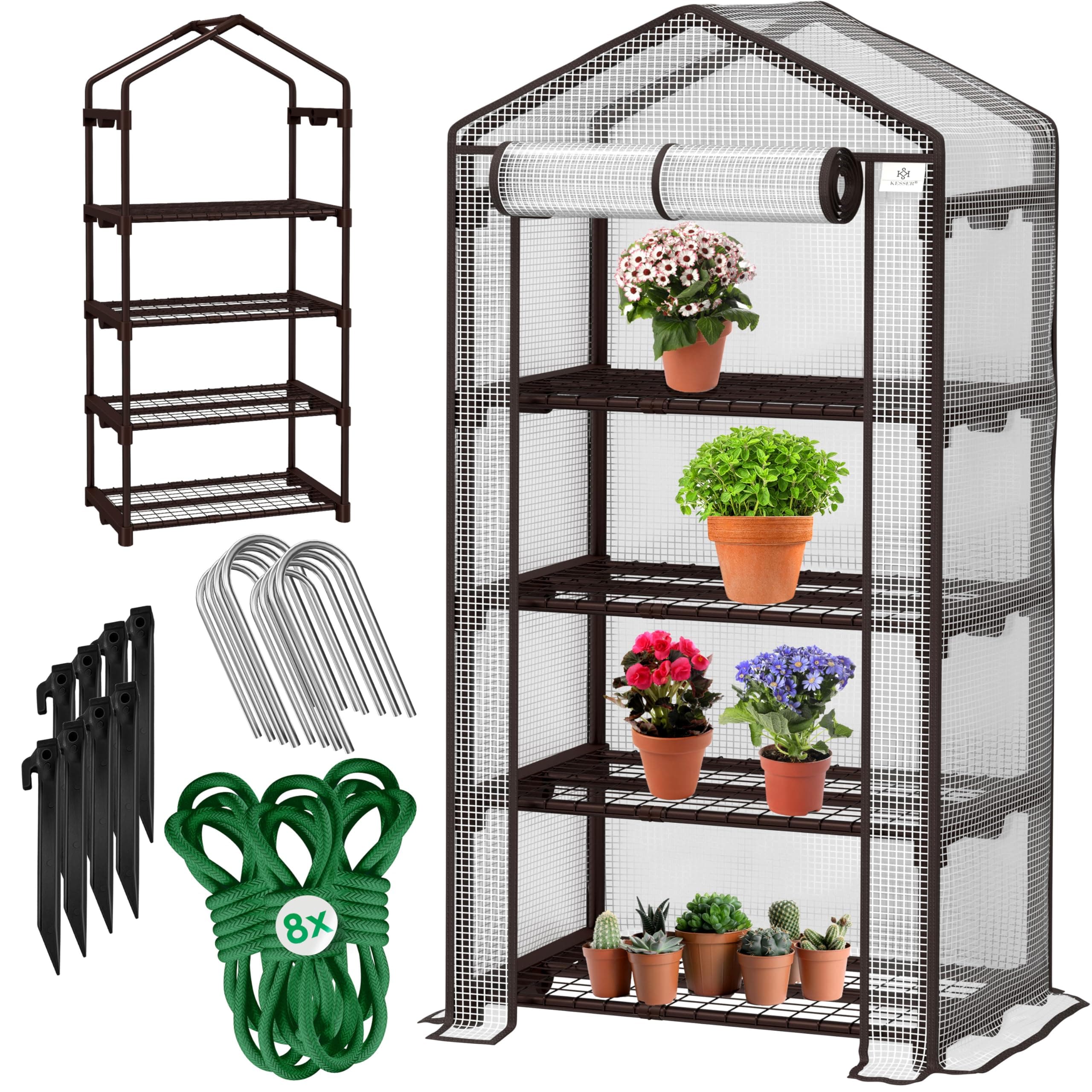 KESSER® Premium Foliengewächshaus Gewächshaus mit 4 Etagen - 69 x 50 x 158 cm Treibhaus mit 4 Regalen - Platzsparend, Hochwertiges Anzuchthaus Garten Balkon Stabil & Einfach zu Montieren