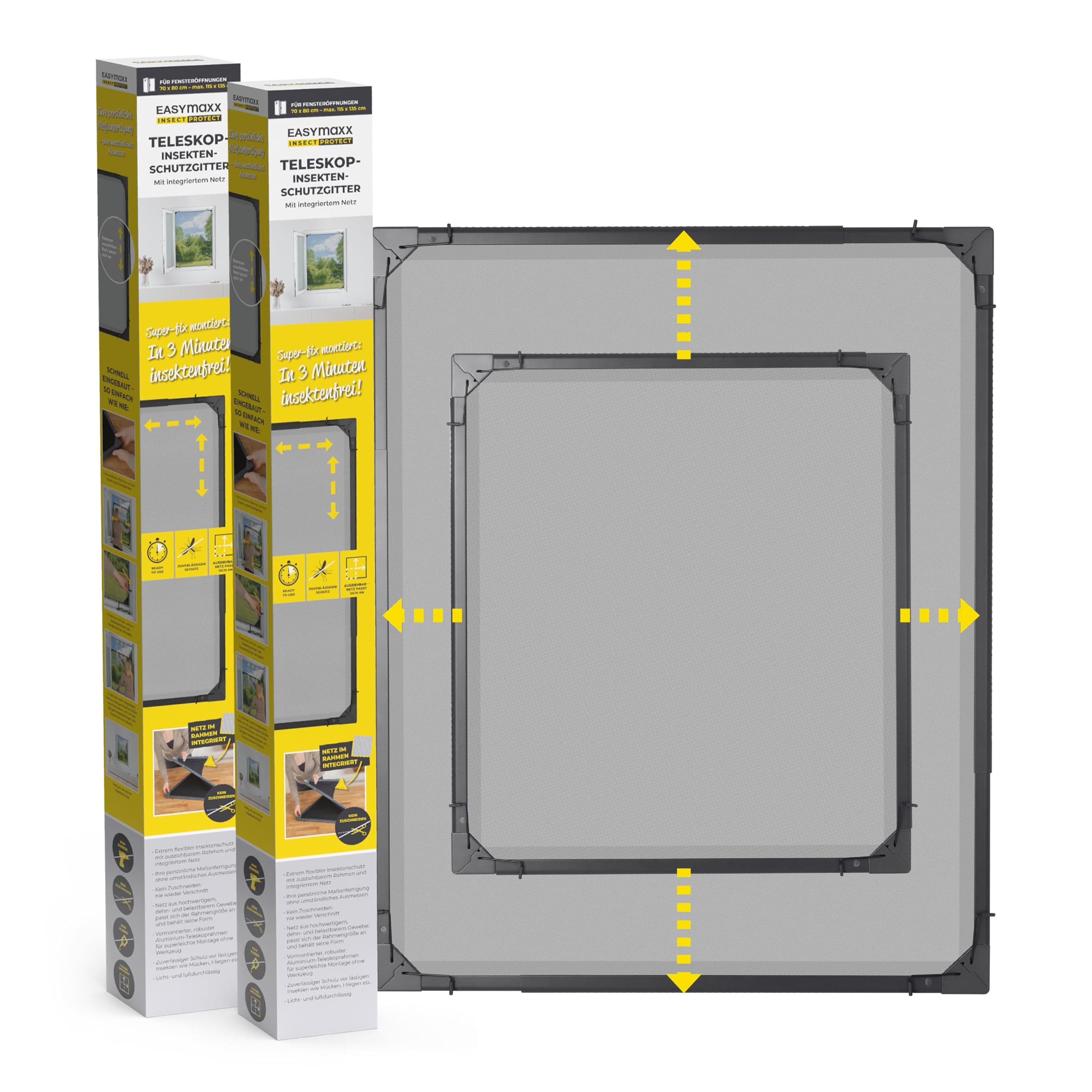 EASYmaxx Insect Protect | Moustiquaire télescopique | Moustiquaire de fenêtre | avec cadre prémonté | moustiquaire extensible | moustiquaire intégrée | anthracite | set de 2 pièces