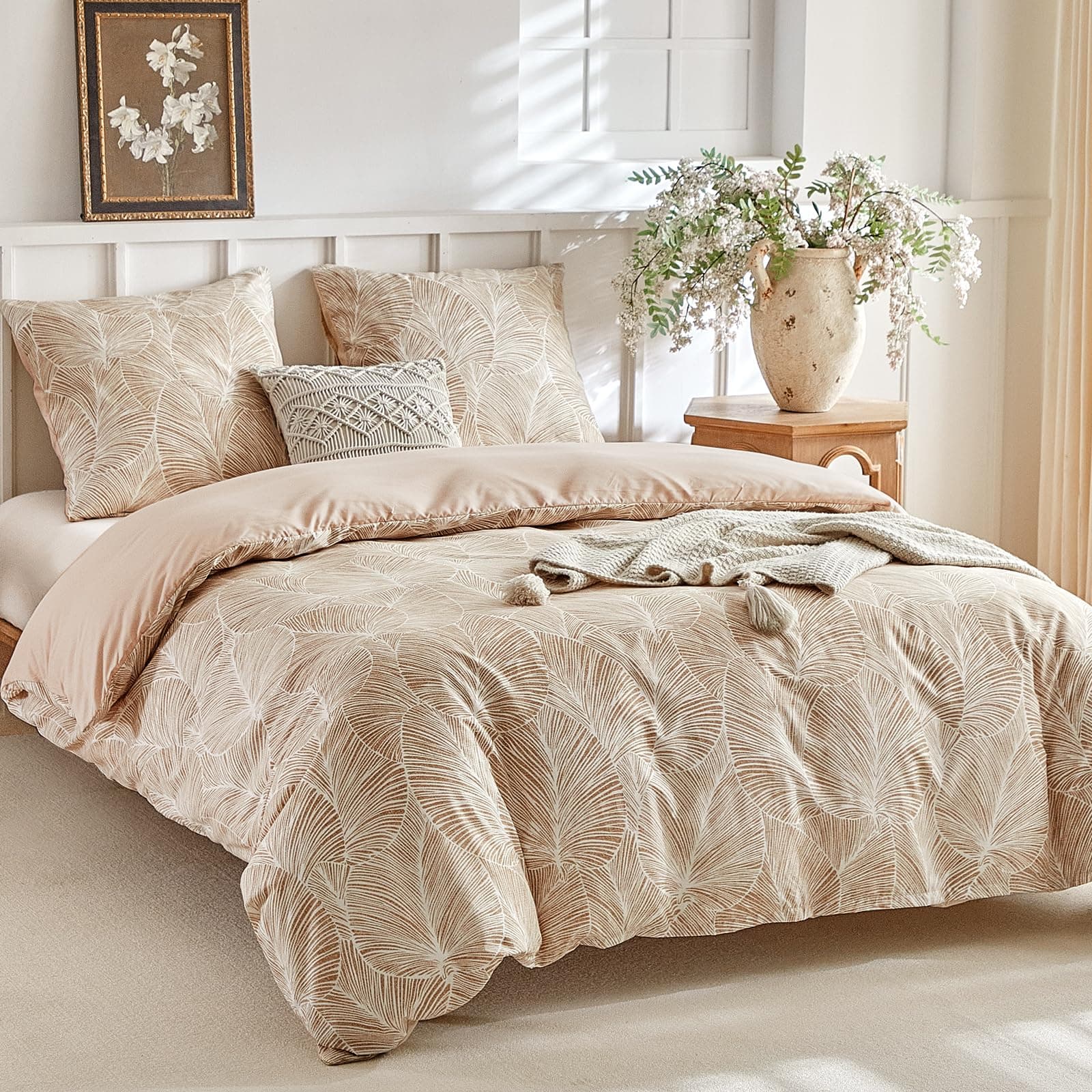 Tokokimo Housse de Couette 220x240 avec 2 Taies d'oreiller 65x65 cm - Motif de Feuilles Tropicales - Parure de lit 220x240 Adulte - 100% Microfibre Parure Couette avec Fermetures éclair