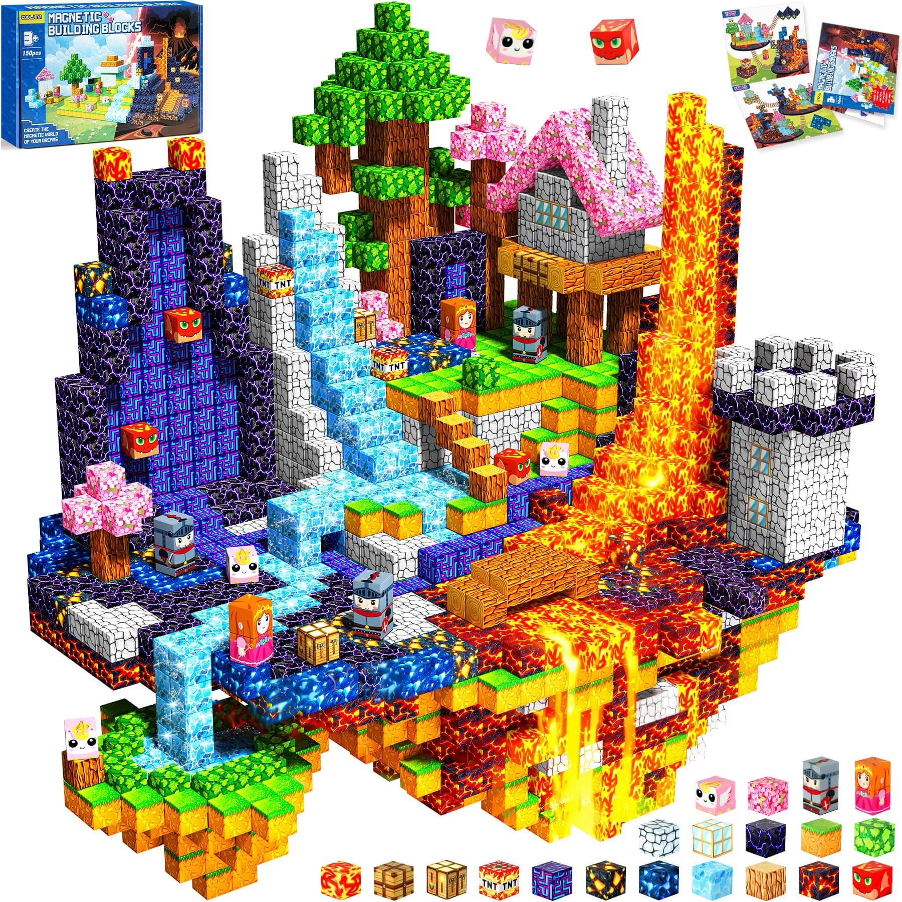 COOLJOYA Construction Magnetique Enfant Cube Magnétique, 150 Pièces Ensemble de Cubes de Construction Magnétiques, Jouet créatif Montessori pour Enfants à partir de 3 Ans