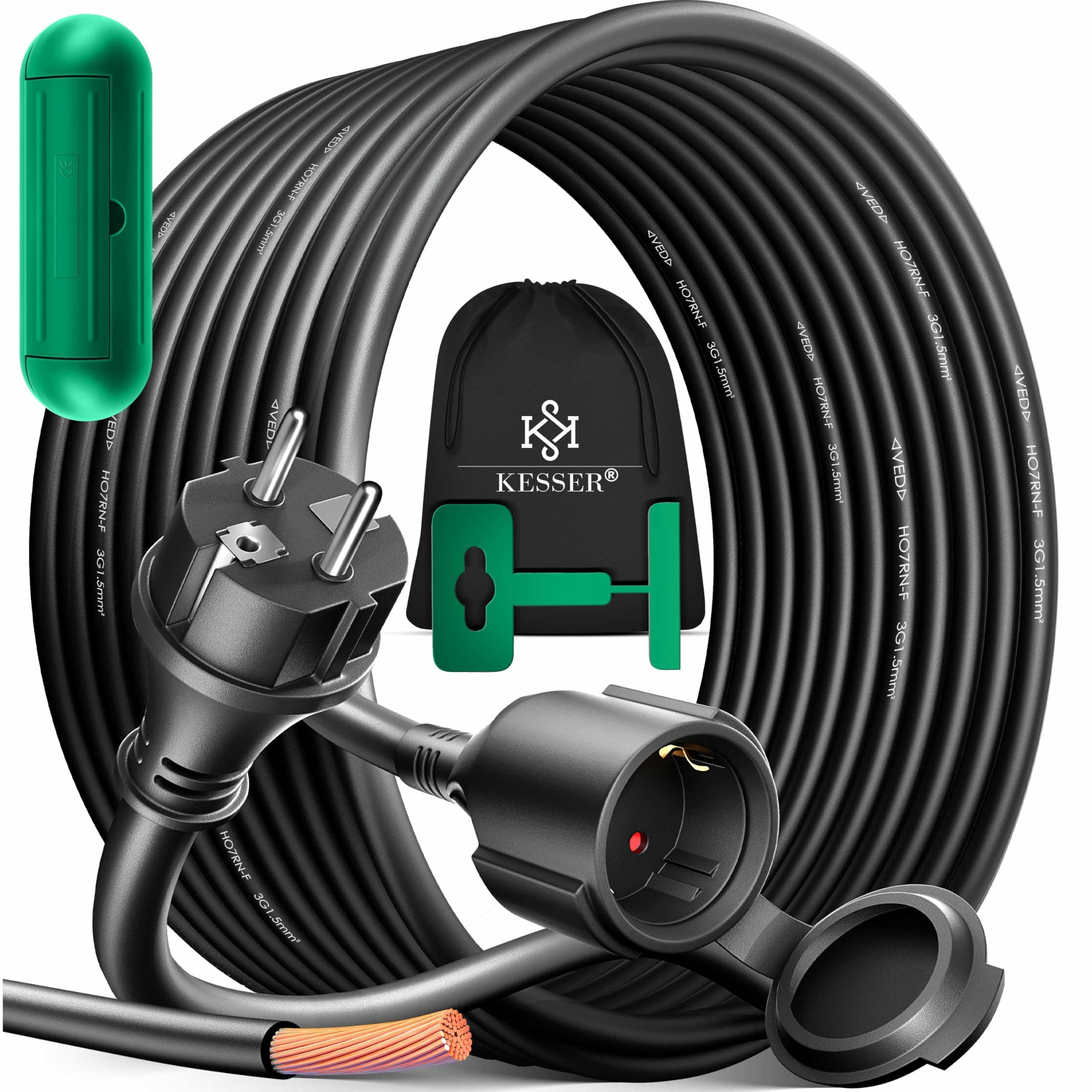 KESSER® Verlängerungskabel 5m mit Schutzkappe Outdoor - für Innenbereich Außenbereich - Verlängerung Stromkabel – 230 V IP44 - mit Schuko Stecker - Schutzkontakt Baustellenkabel Schutzkontaktstecker